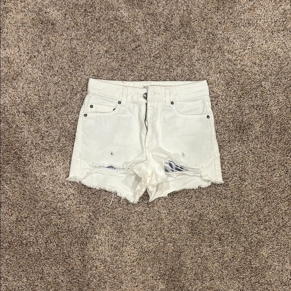 Roxy White Distressed Denim Shorts